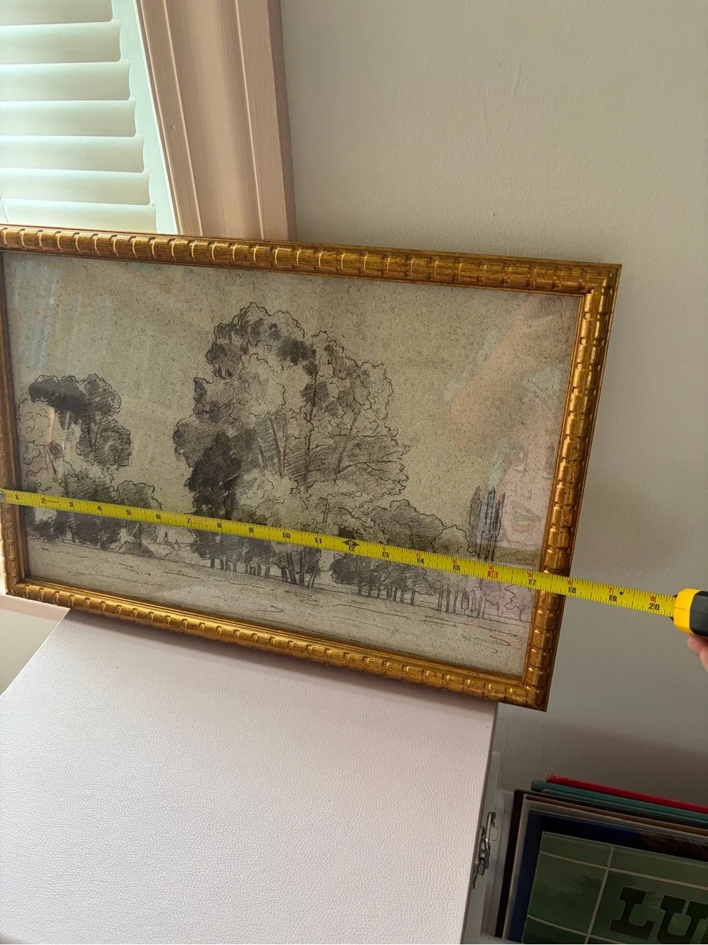 Gold-Framed Landscape Tree Drawing - Neutral Tones